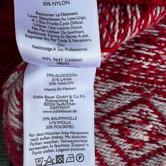 Eddie Bauer Cozy Nordic Fair Island Cowl Neck Sweater, Red/Cream Medium - Picture 5 of 12